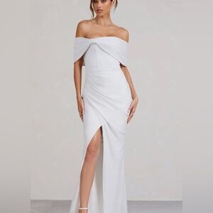 club l london- eva white glitter bardot wrap maxi dress
